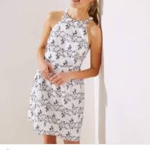 Loft embroidered white and navy dress. Medium. NWT